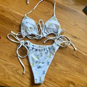 brand new white floral bikini set